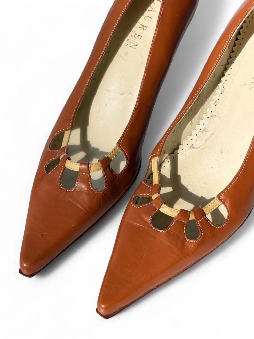 Ralph Lauren Pointed Toe Cutout Flats - Brown